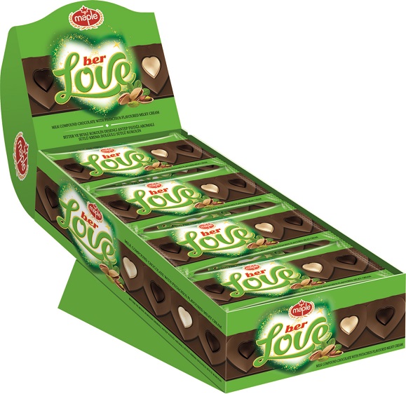 BER LOVE ANTEP FISTIĞI KREMALI BİTTER BEYAZ VE SÜTLÜ ÇİKOLATA 55 GR